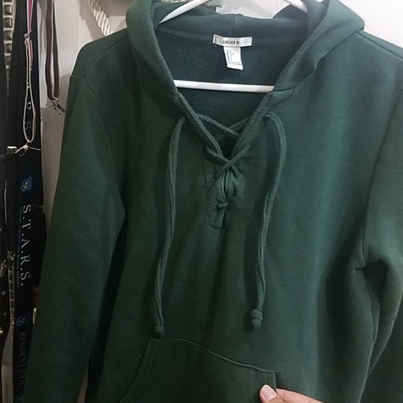 Green Lace-up Hoodie - Picture 2 of 3